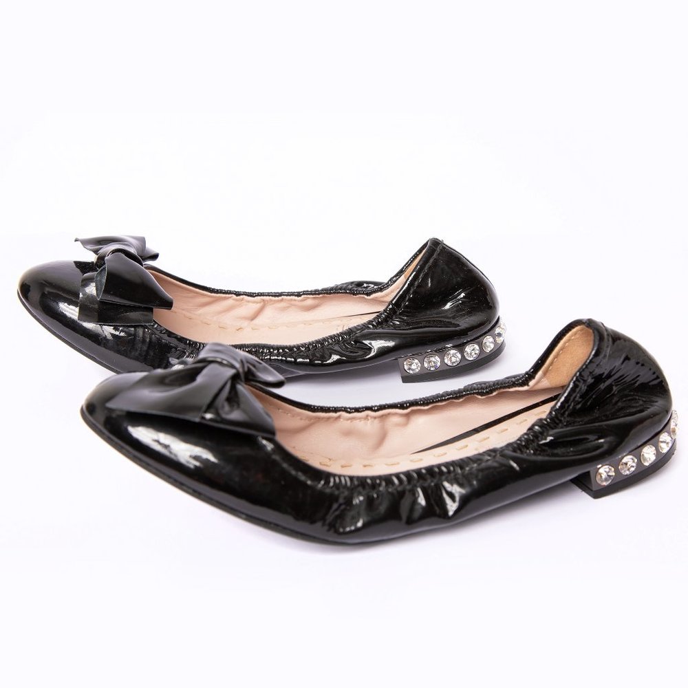 Miu Miu Swarovski Crystal Heel Bow Patent Ballet Flats 8.5